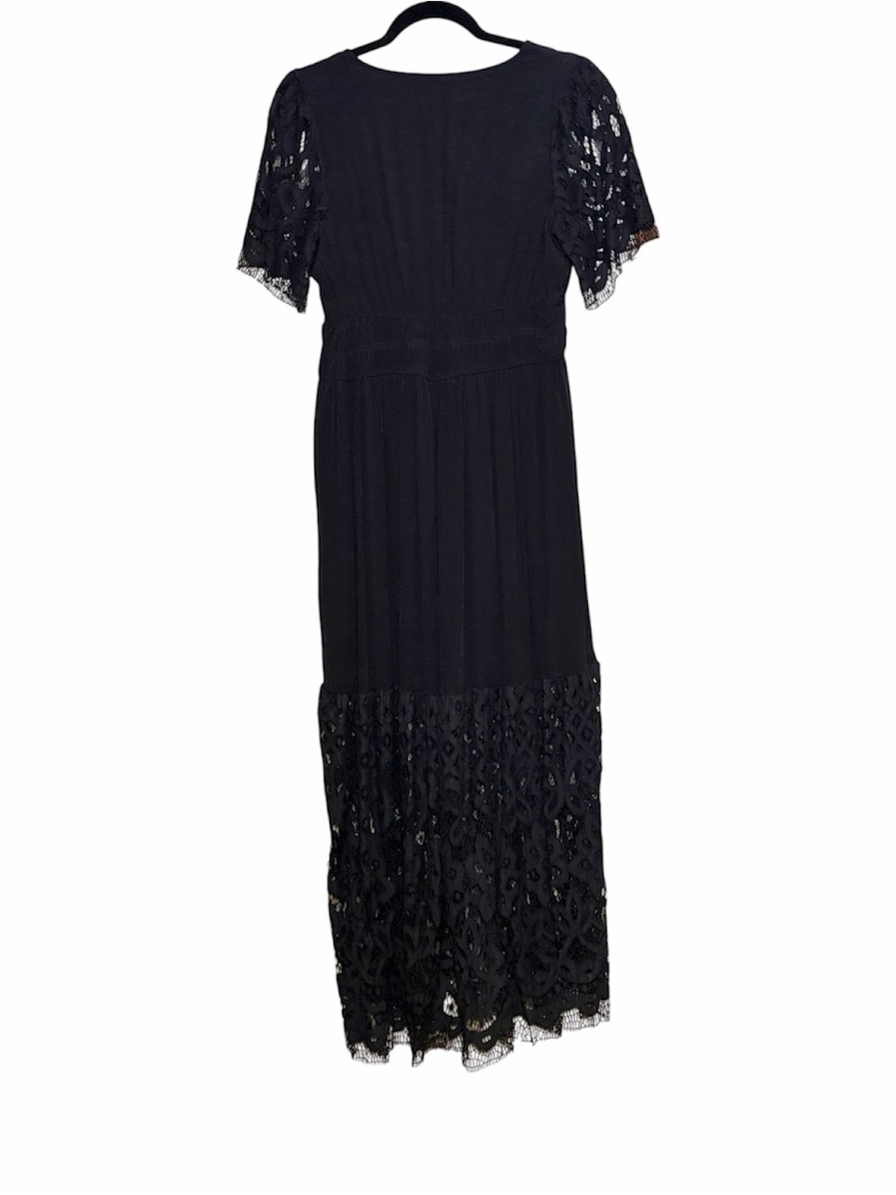 J Gee Black Lace Maxi Dress Medium Boho Romantic Whimsigoth Fairycore Gothic LBD - Picture 4 of 8